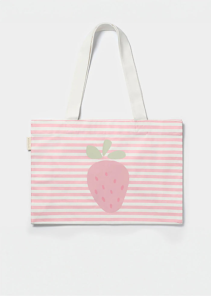 Kids Canvas Beach Bag - Strawberry Sunshine Pink Stripe