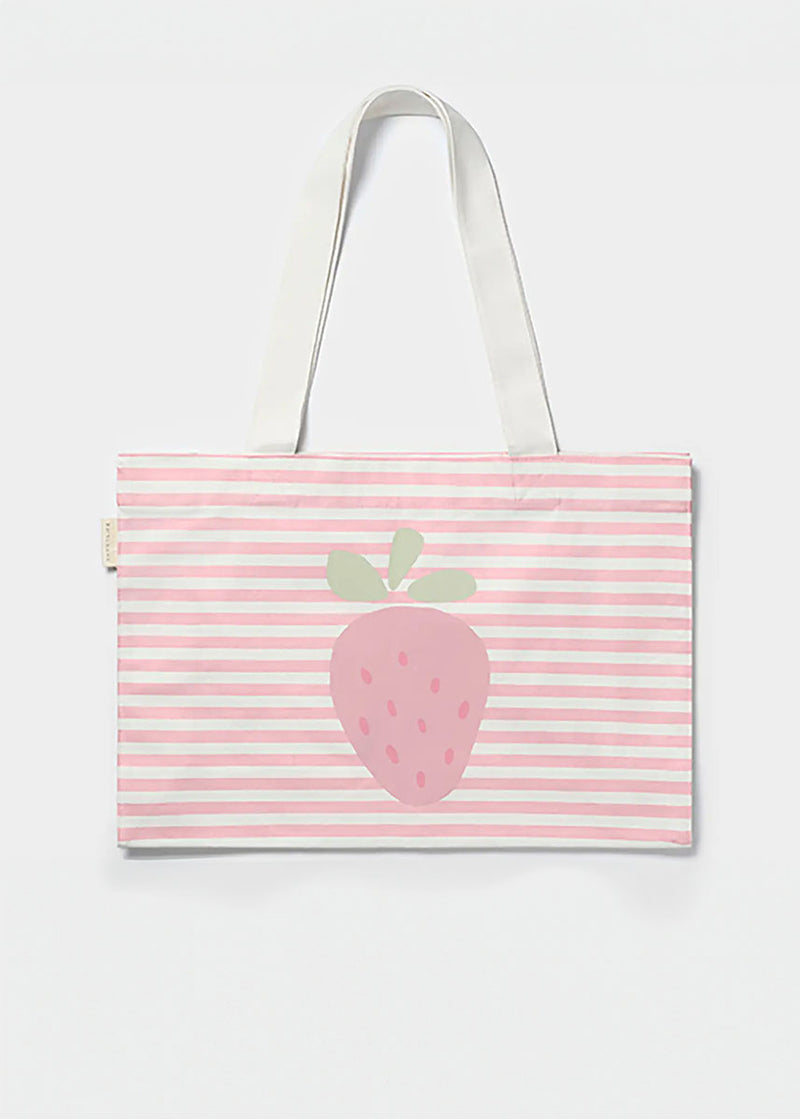 Kids Canvas Beach Bag - Strawberry Sunshine Pink Stripe