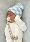 Baby's First Hat - Baby Blue/Warm White Checkerboard