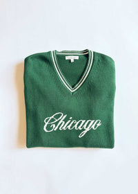 Chicago Collegiate V-Neck Sweater - Green & White
