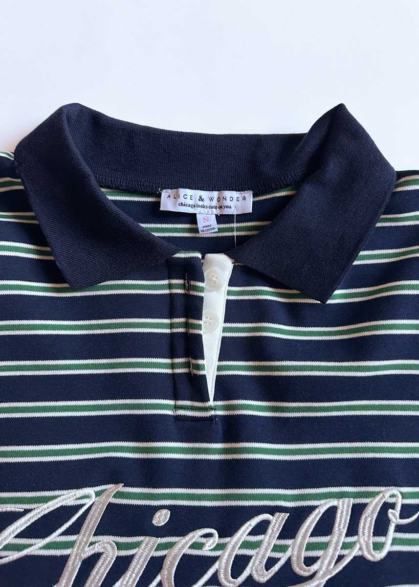 Chicago Script Striped Polo Shirt
