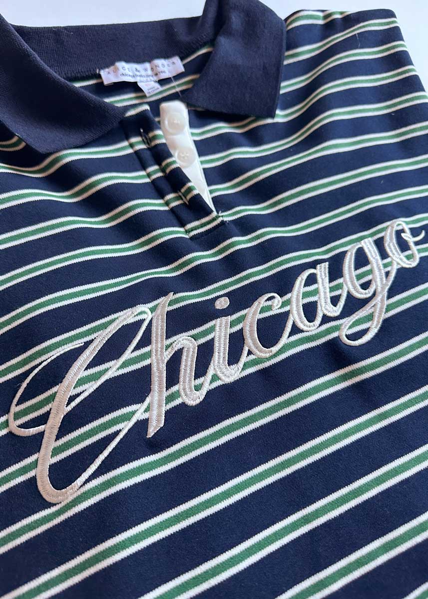 Chicago Script Striped Polo Shirt