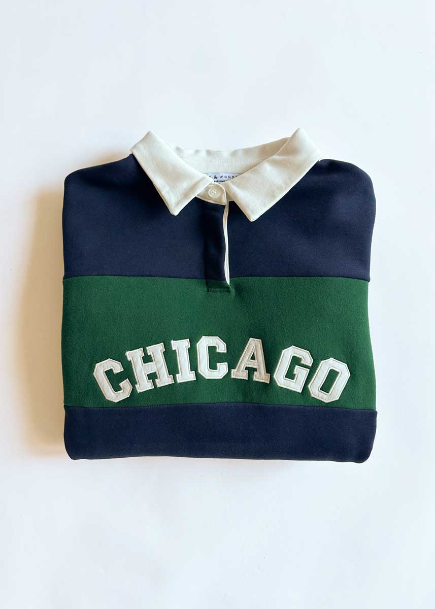 Chicago Color Block Polo Sweatshirt - Navy & Green