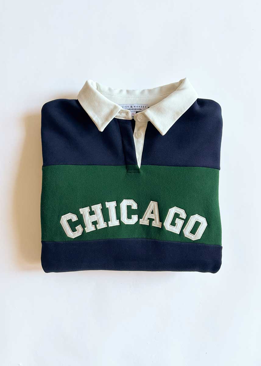Chicago Color Block Polo Sweatshirt - Navy & Green