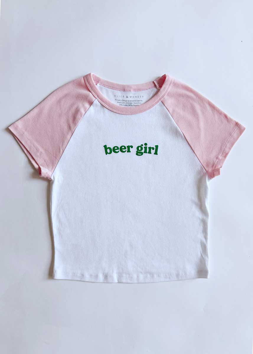 Green Beer Girl Raglan Baby Tee - Pink