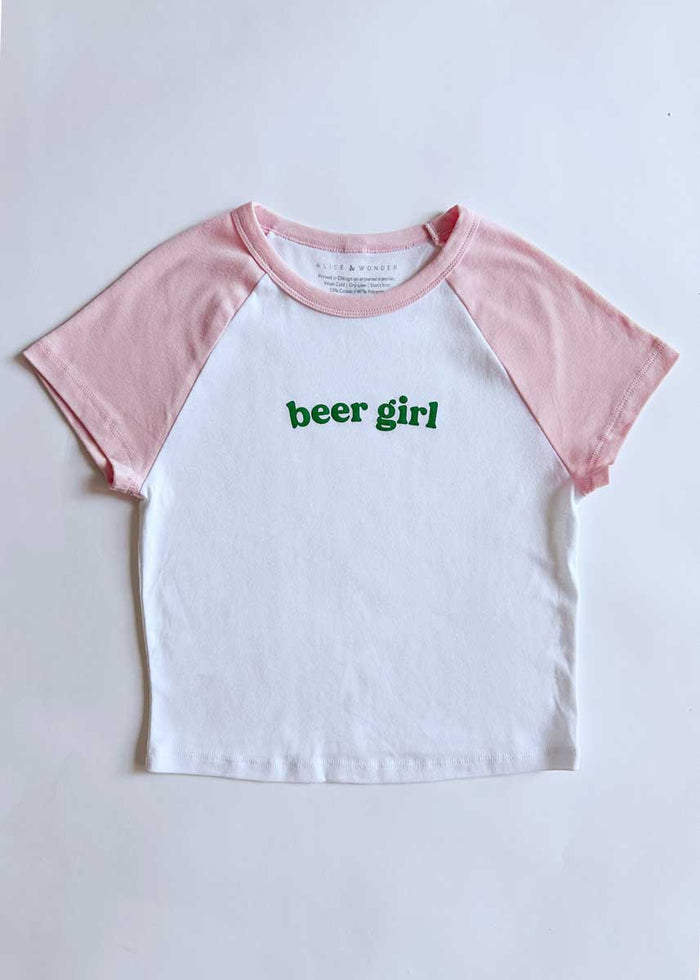 Green Beer Girl Raglan Baby Tee - Pink
