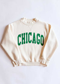 Chicago Mock Neck Sweatshirt - Cream & Green