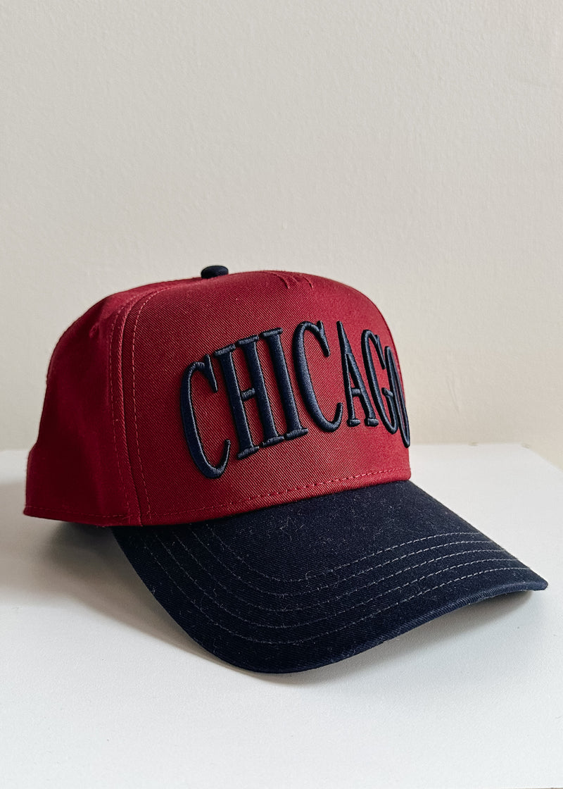 Chicago Puff Baseball Cap - Burgundy & Navy