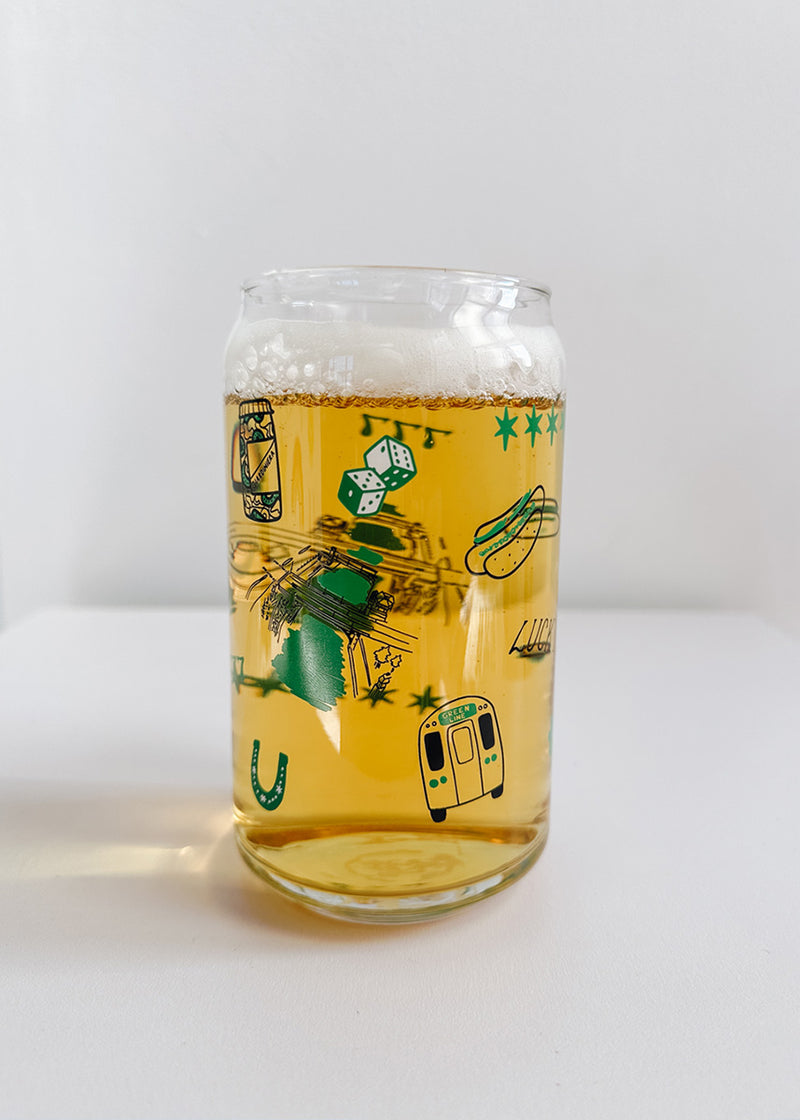 Chicago Lucky Icons Beer Glass - 16 oz