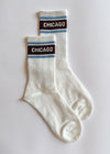 Chicago Triple Stripe Long Crew Sock - Espresso & Light Blue