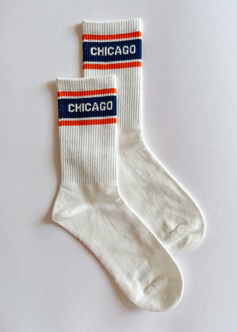 Chicago Triple Stripe Long Crew Sock - Navy & Orange