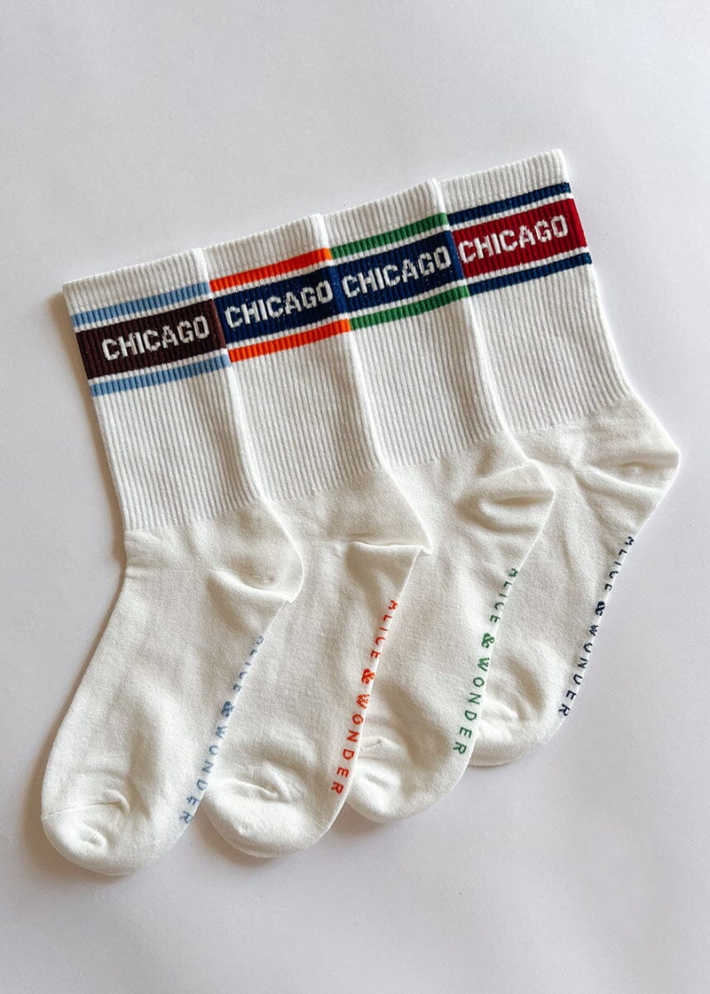 Chicago Triple Stripe Long Crew Sock - Espresso & Light Blue