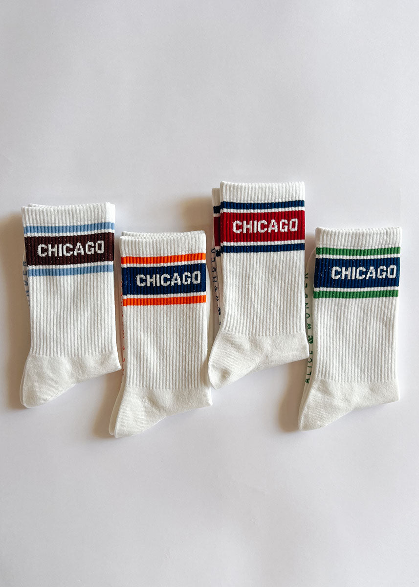 Chicago Triple Stripe Long Crew Sock - Navy & Orange