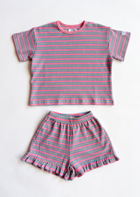 Waffle Striped Oversized Set - Pink Multi