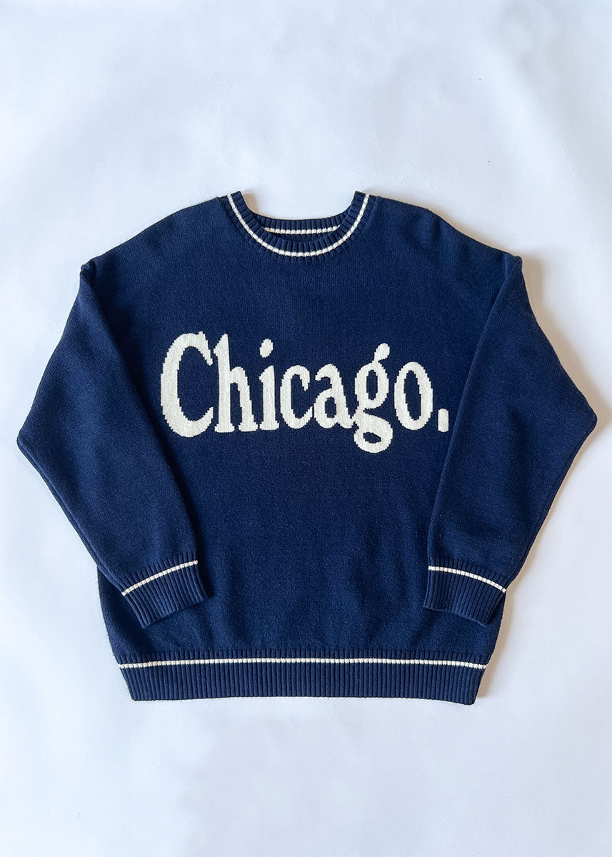 Chicago Oversized Stripe Cuff Sweater - Navy/Cream