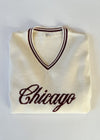 Chicago Collegiate V-Neck Sweater - Cream/Maroon