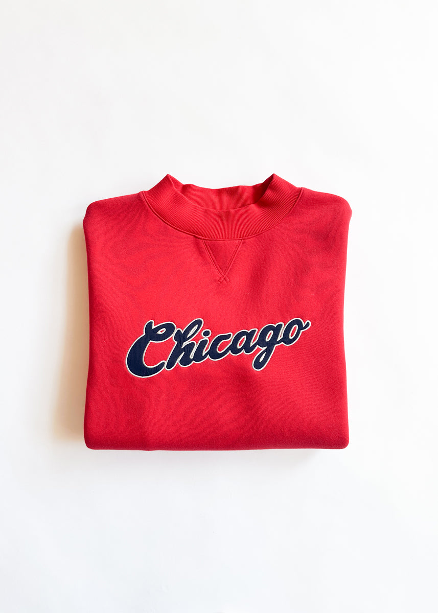 Chicago Script Mock Neck Sweatshirt - Red
