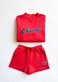 Chicago Script Mock Neck Sweatshirt - Red