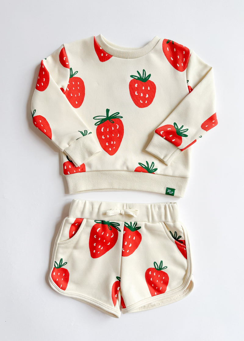 Printed Strawberries Sweatshorts Set