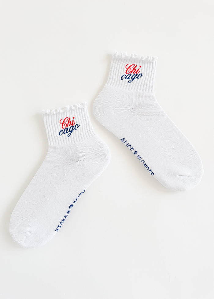 Chicago Stacked Script Ruffle Sock