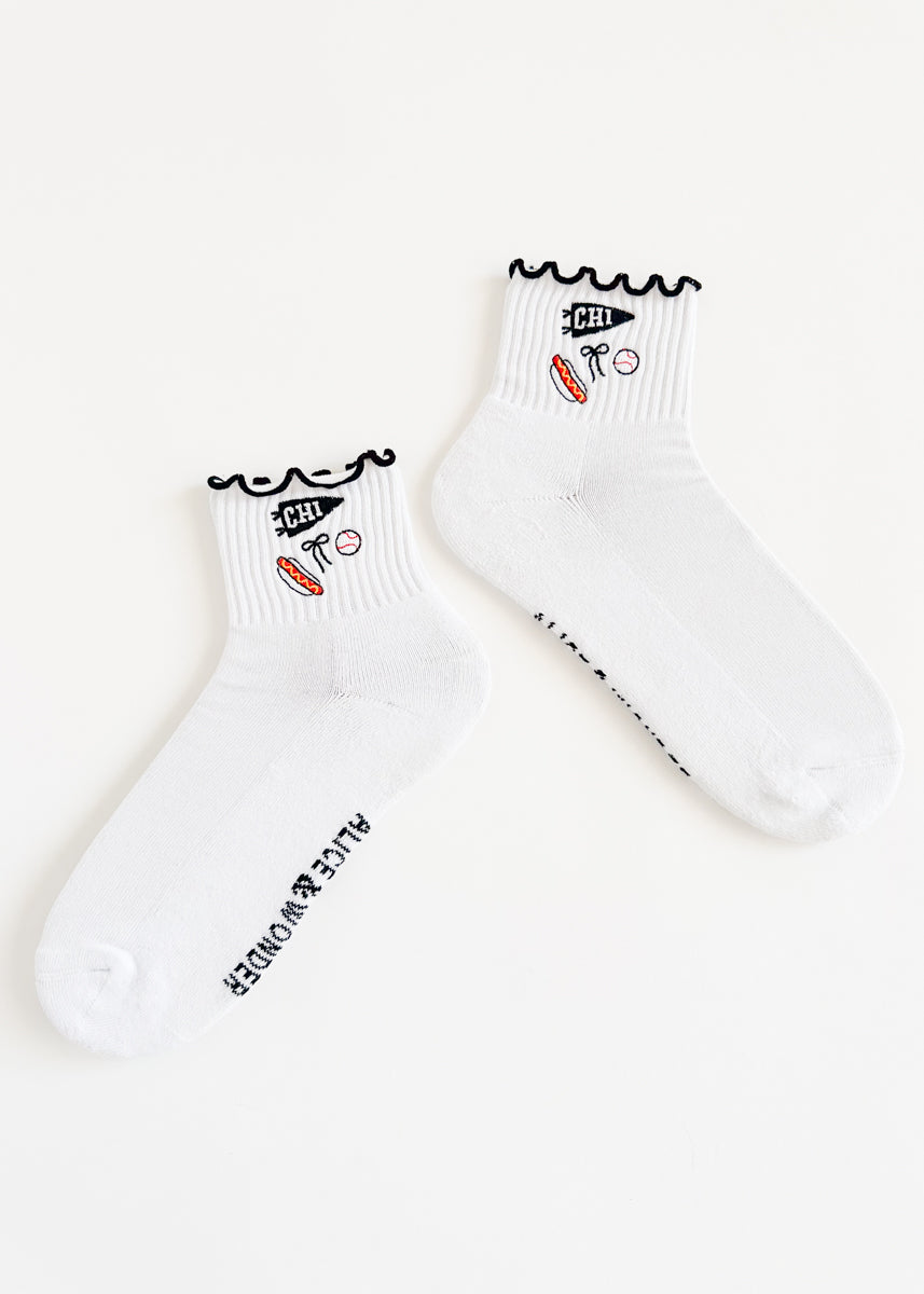 Chi Baseball Ruffle Crew Sock - White & Black