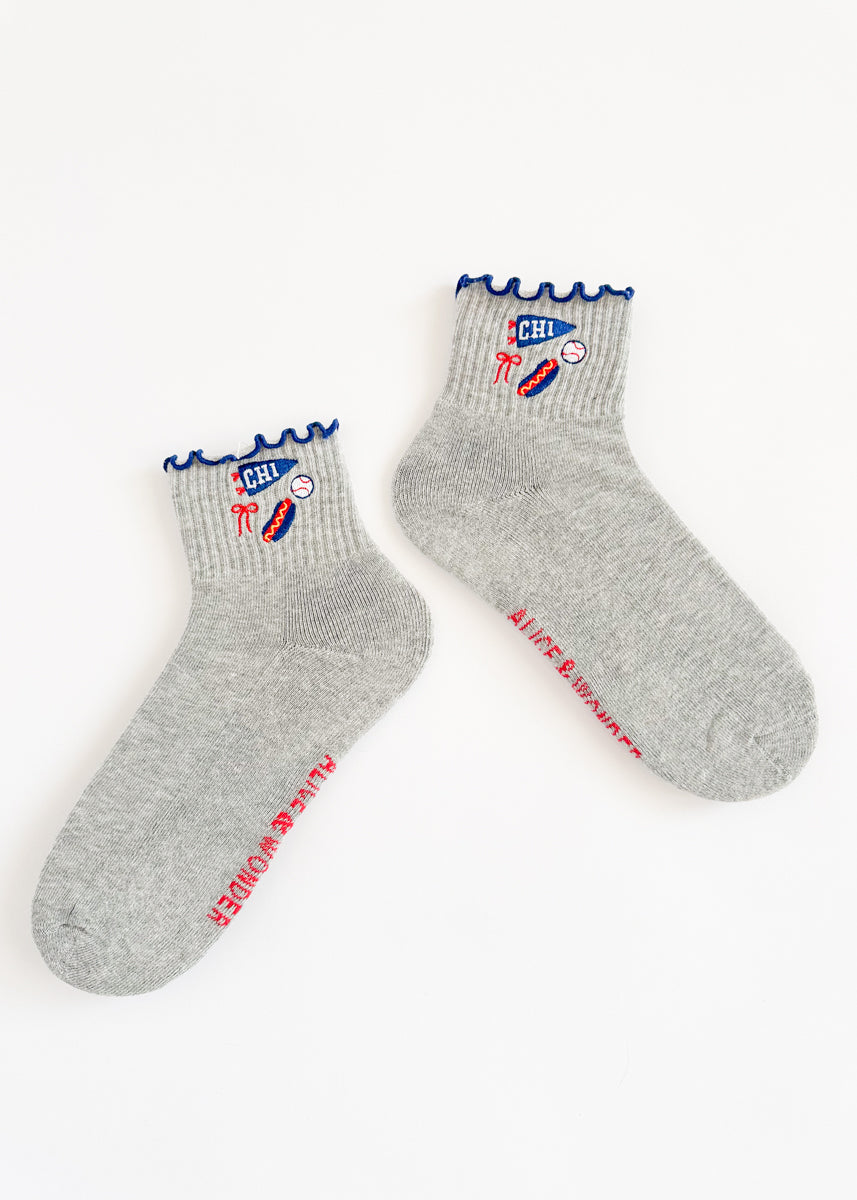 Chi Baseball Ruffle Crew Sock - Grey & Blue