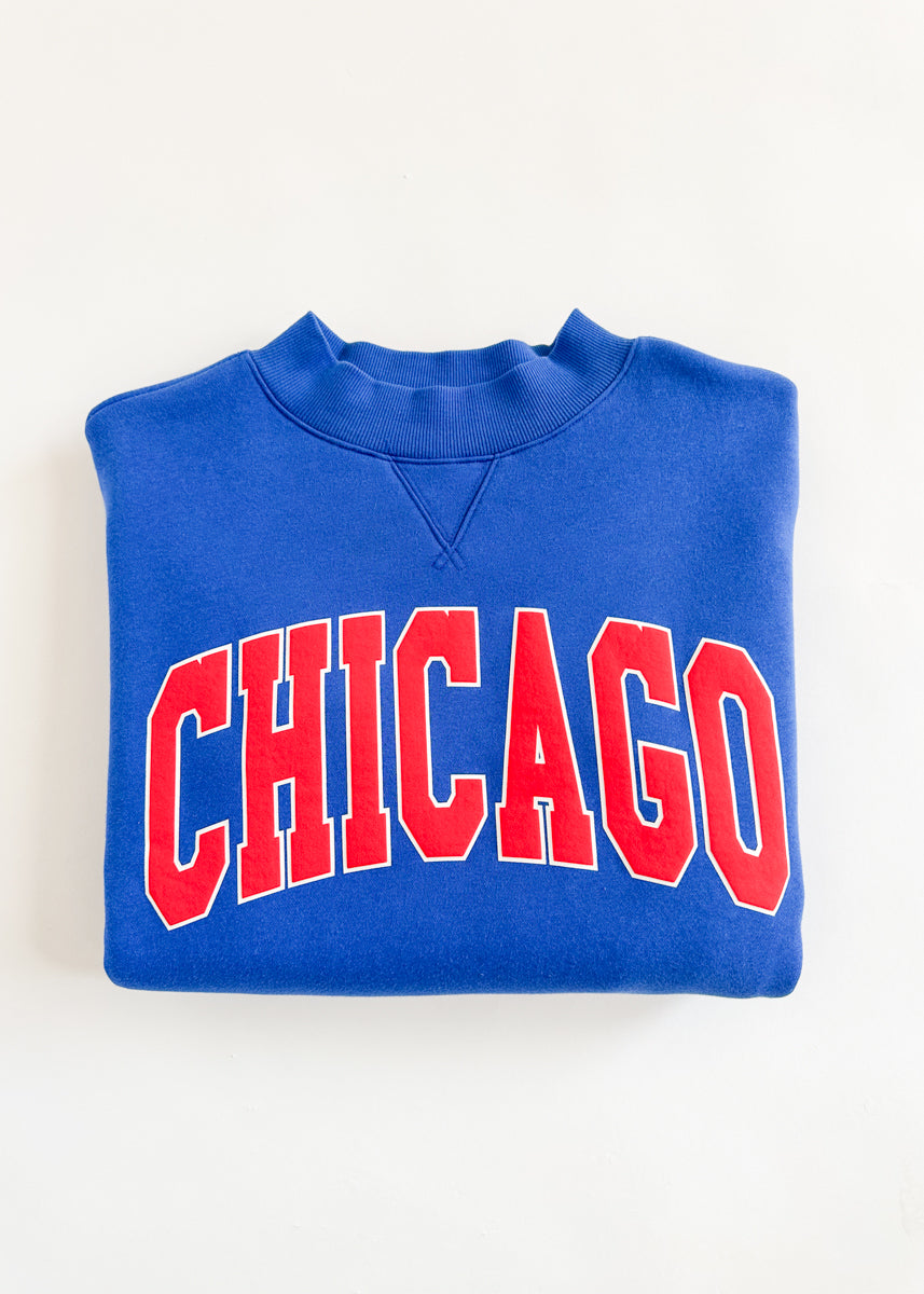 Chicago Mock Neck Sweatshirt - Cobalt & Red