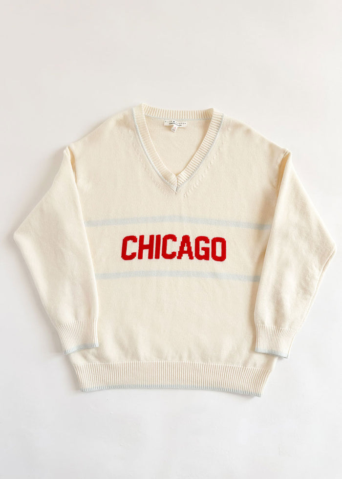 Chicago Striped Oversized V-Neck Sweater - Ivory