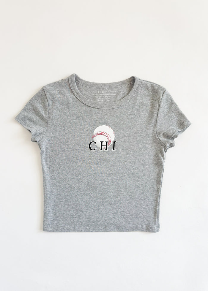 Chi Baseball Baby Tee - Gray