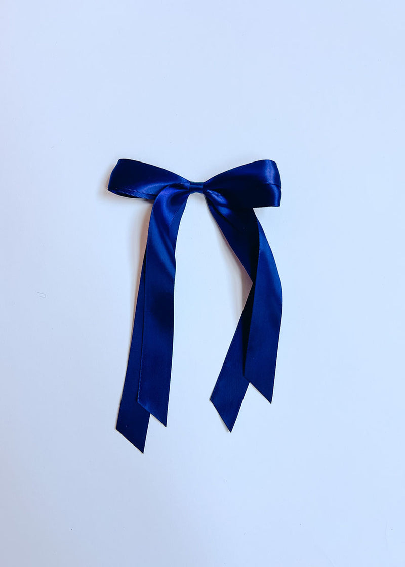 Satin Double Long Tail Bow - Navy