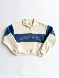 Chicago Color Blocked Quarter Zip Sweatshirt - Ivory & Blue