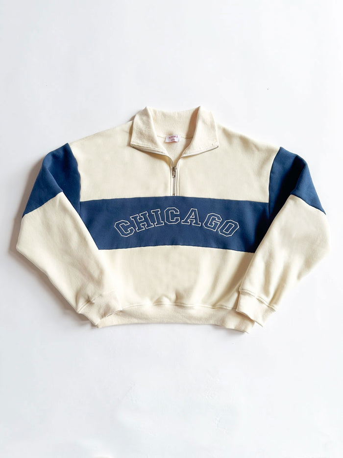 Chicago Color Blocked Quarter Zip Sweatshirt - Ivory & Blue