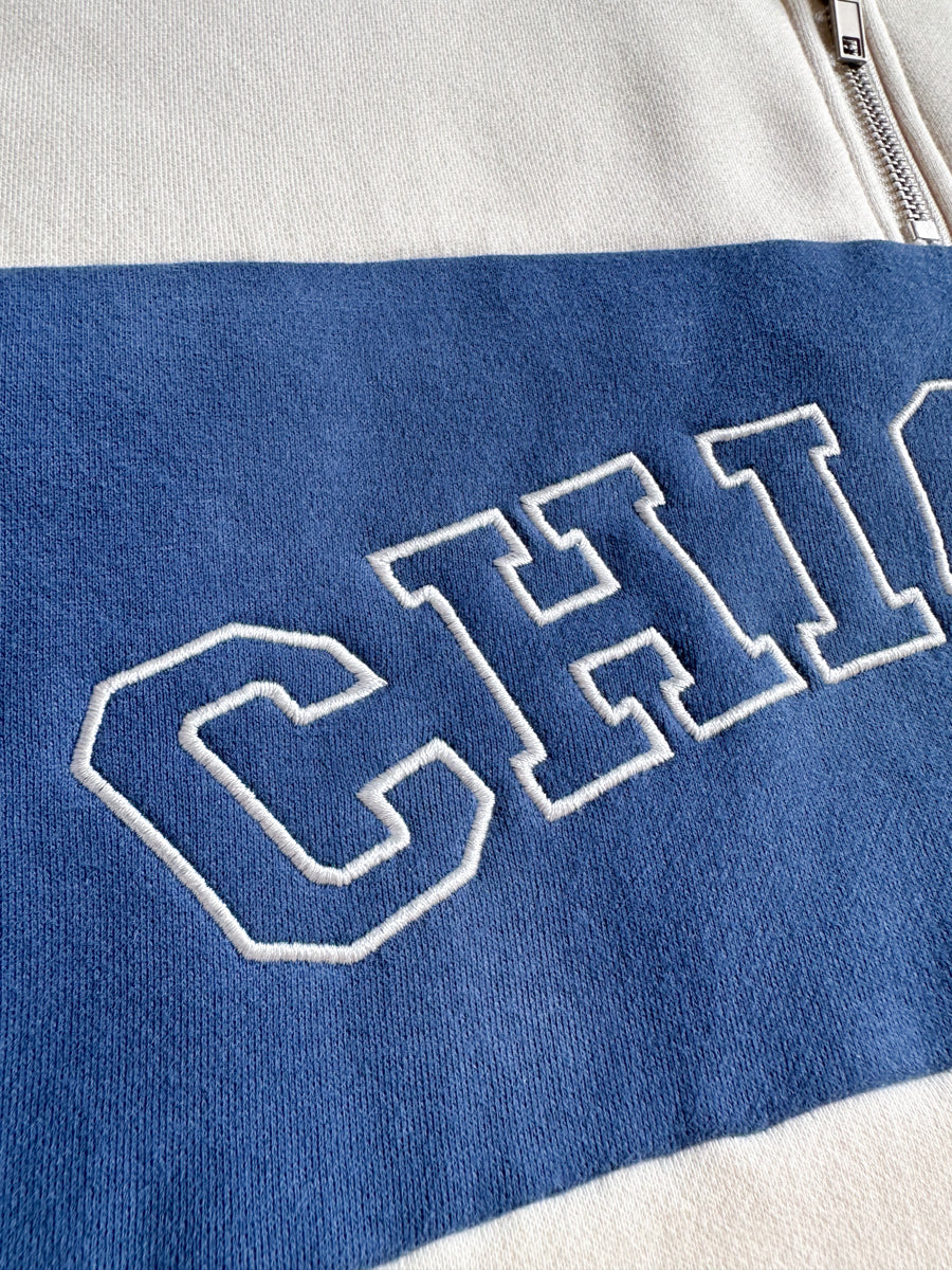 Chicago Color Blocked Quarter Zip Sweatshirt - Ivory & Blue