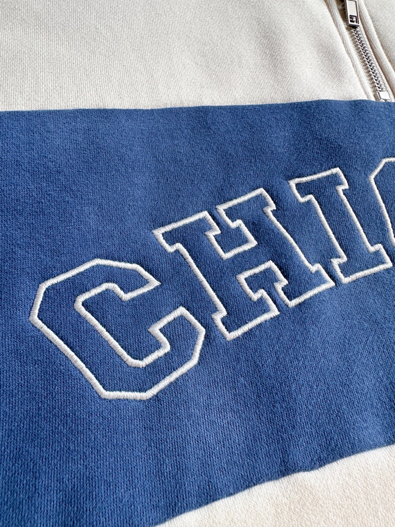 Chicago Color Blocked Quarter Zip Sweatshirt - Ivory & Blue