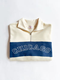Chicago Color Blocked Quarter Zip Sweatshirt - Ivory & Blue