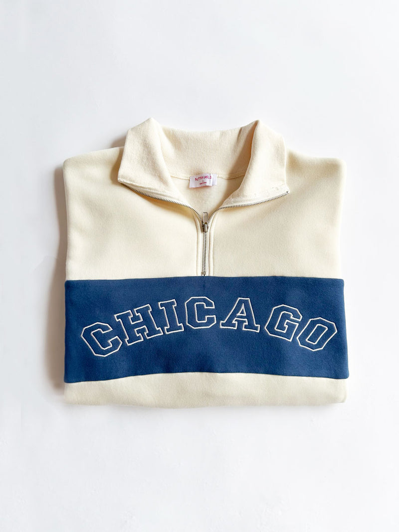 Chicago Color Blocked Quarter Zip Sweatshirt - Ivory & Blue