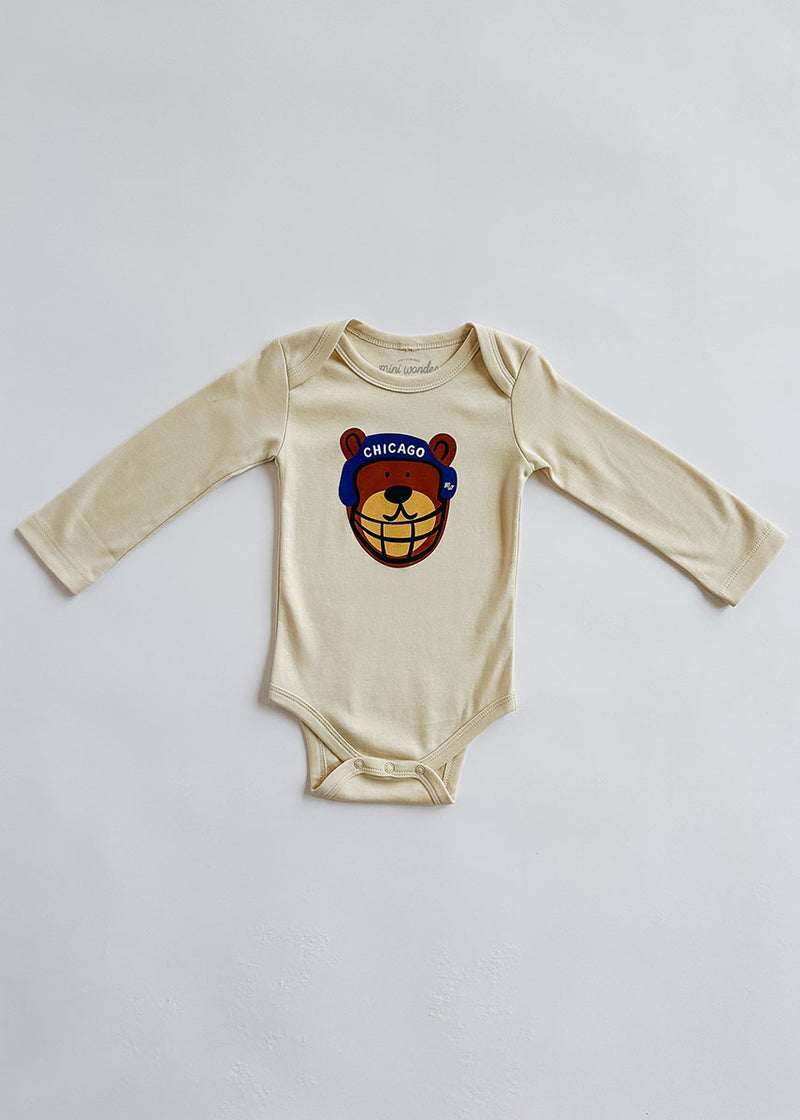 Chicago Football Bear Long Sleeve Onesie - Natural