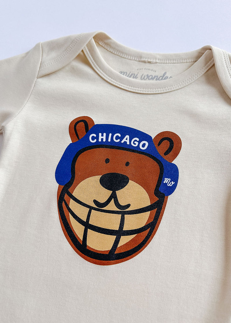 Chicago Football Bear Long Sleeve Onesie - Natural