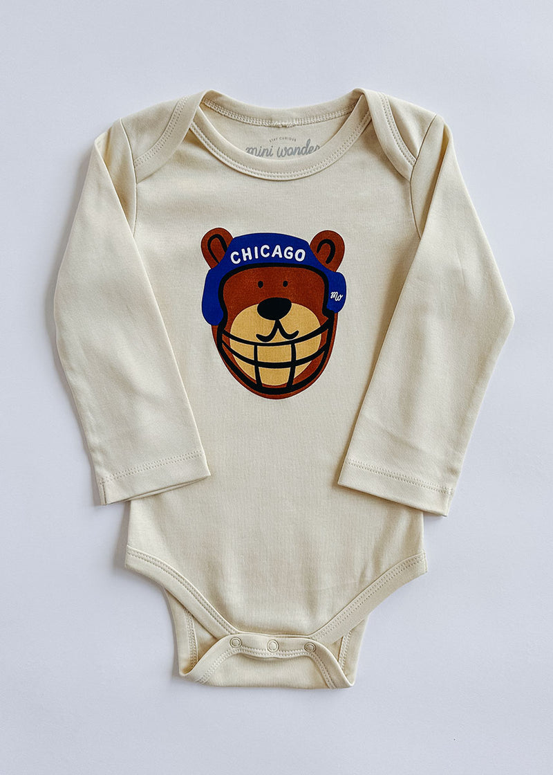 Chicago Football Bear Long Sleeve Onesie - Natural