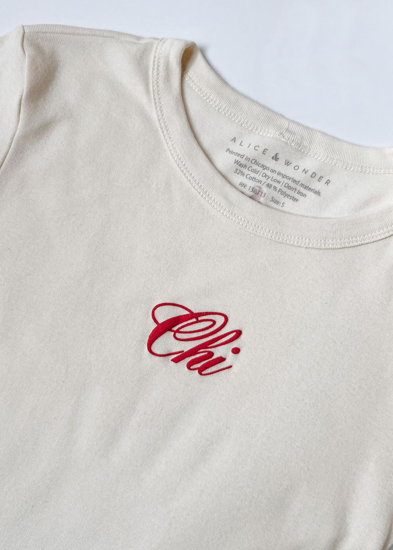 Chi Script Baby Tee - White & Red