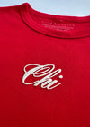 Chi Script Baby Tee - Red & White