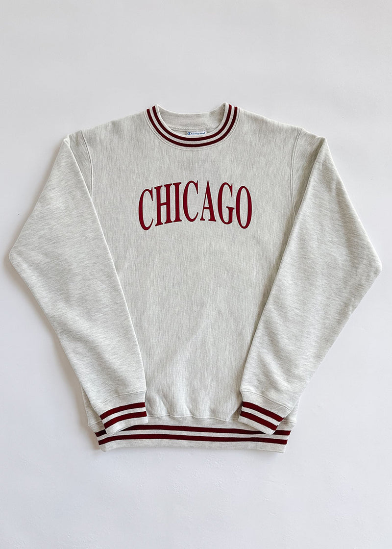 Chicago Champion Striped Rib Crewneck - Cardinal