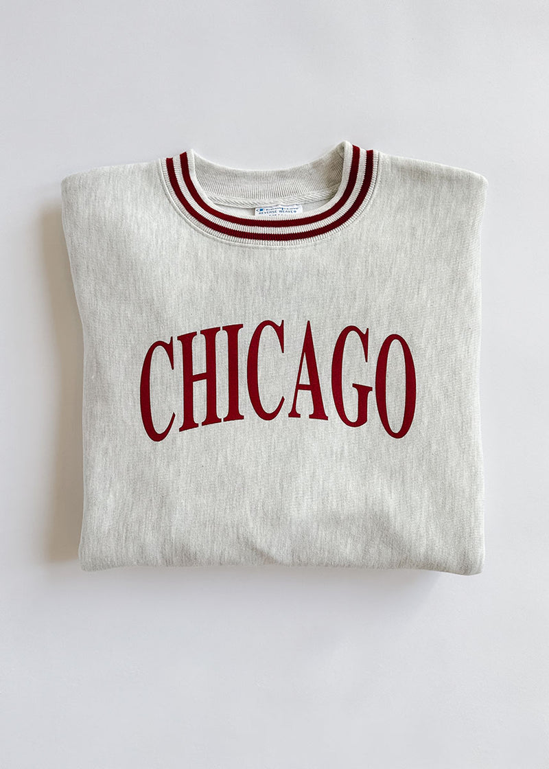 Chicago Champion Striped Rib Crewneck - Cardinal