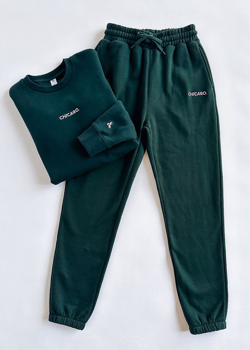 Chicago. Embroidered Jogger - Pine & Pink