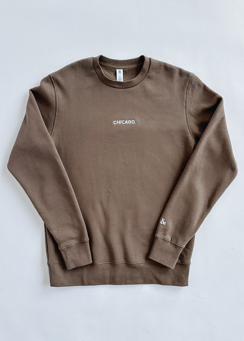 Chicago. Embroidered Crewneck - Walnut & White