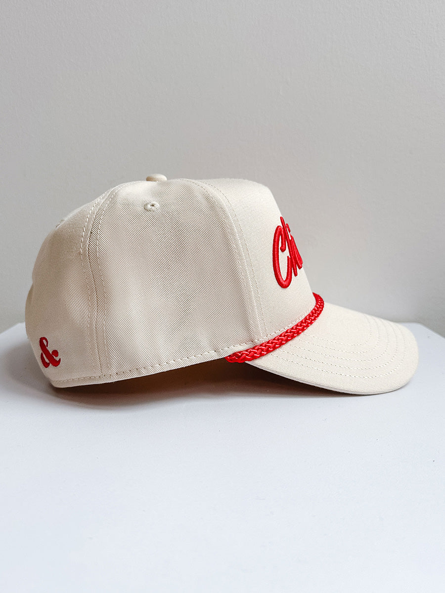 Chicago Script Rope Hat - Ivory & Red