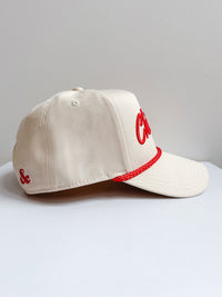 Chicago Script Rope Hat - Ivory & Red