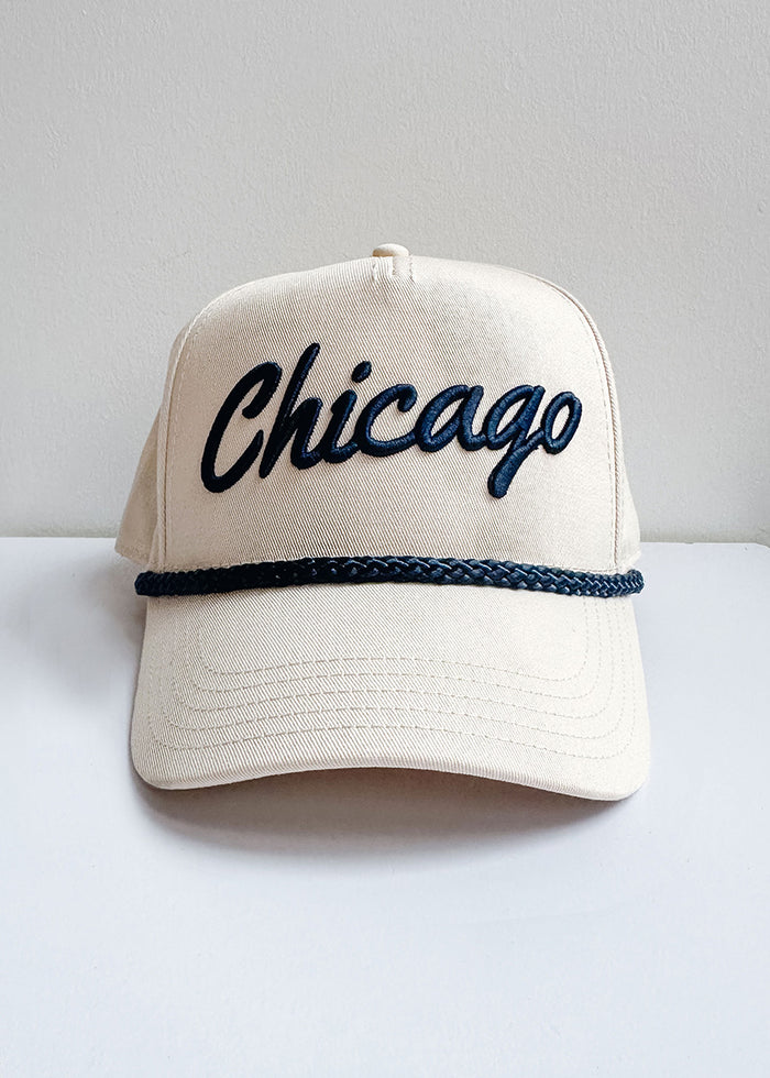 Chicago Script Rope Hat - Ivory & Navy