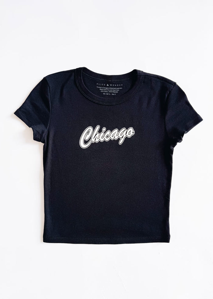 90's Chicago Baby Tee - Black