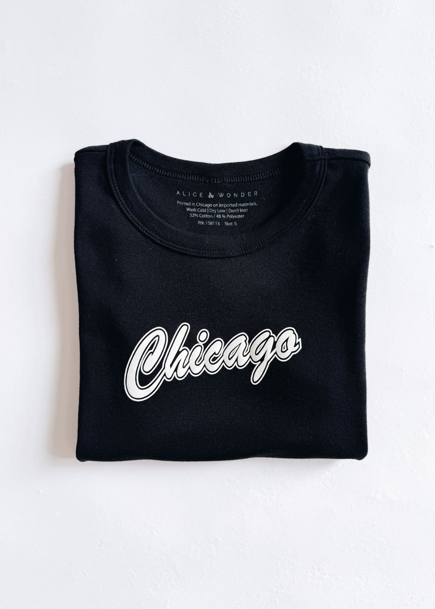 90's Chicago Baby Tee - Black